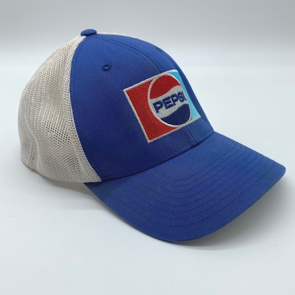 Pepsi Embroidered Logo Flexfit Trucker Hat L/XL Blue White Mesh Port Authority